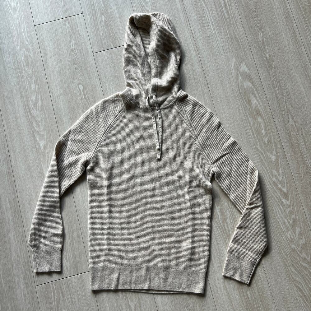 J Crew Cashmere Waffle Hooded Sweater Mens XS Heather Birch